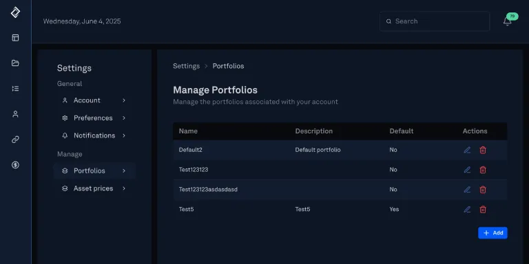 Portfolio settings